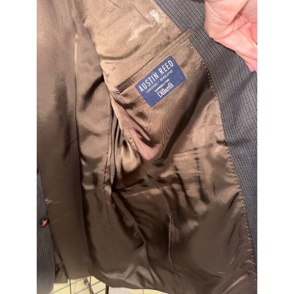 Austin Reed Blazer Sport Jacket 46L Wool Blend Brown Houndstooth Elbow Patches - Picture 11 of 14